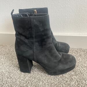 Dune London Oona Black Platform Suede Ankle Boots Women 38 US 7 Classic Party